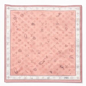 LOUIS VUlTTON luxury vibes pink white monogram silky scarf 35x35‼️LAST ONE LEFT